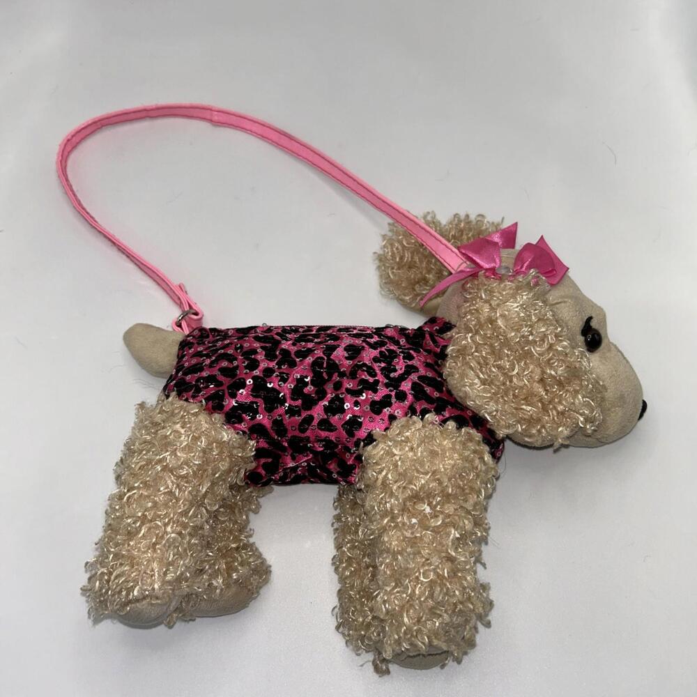 🔥🔥SOLD🔥🔥Poochie & Co Dog Purse Pink Black Animal Print Sequin Plush Puppy Poodle